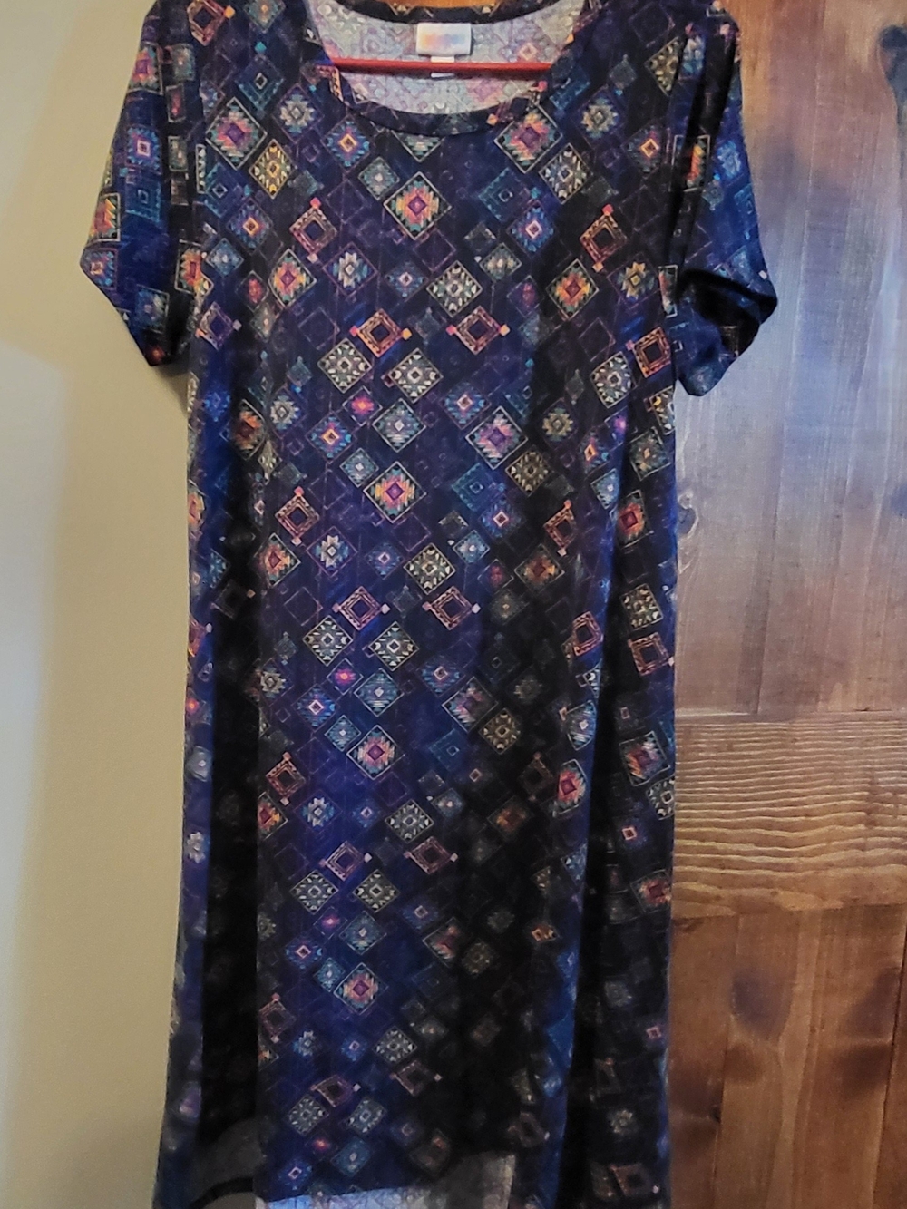LuLaRoe Carly- Black Dress with Neon Geometric Print
